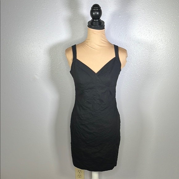 Vintage 2000s 2010s Bebe black linen blend bustier going out mini dress sz 8 - Picture 1 of 9